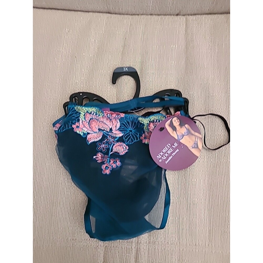 Adore Me Adored Jamilla Thong plus size sexy 2 pair set Blue and black 3X new